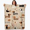1 Dachshund Print Flannel Blanket  Brown Black and White Comfortable Dog Pattern for Home or Travel Suitable for All Seasons
