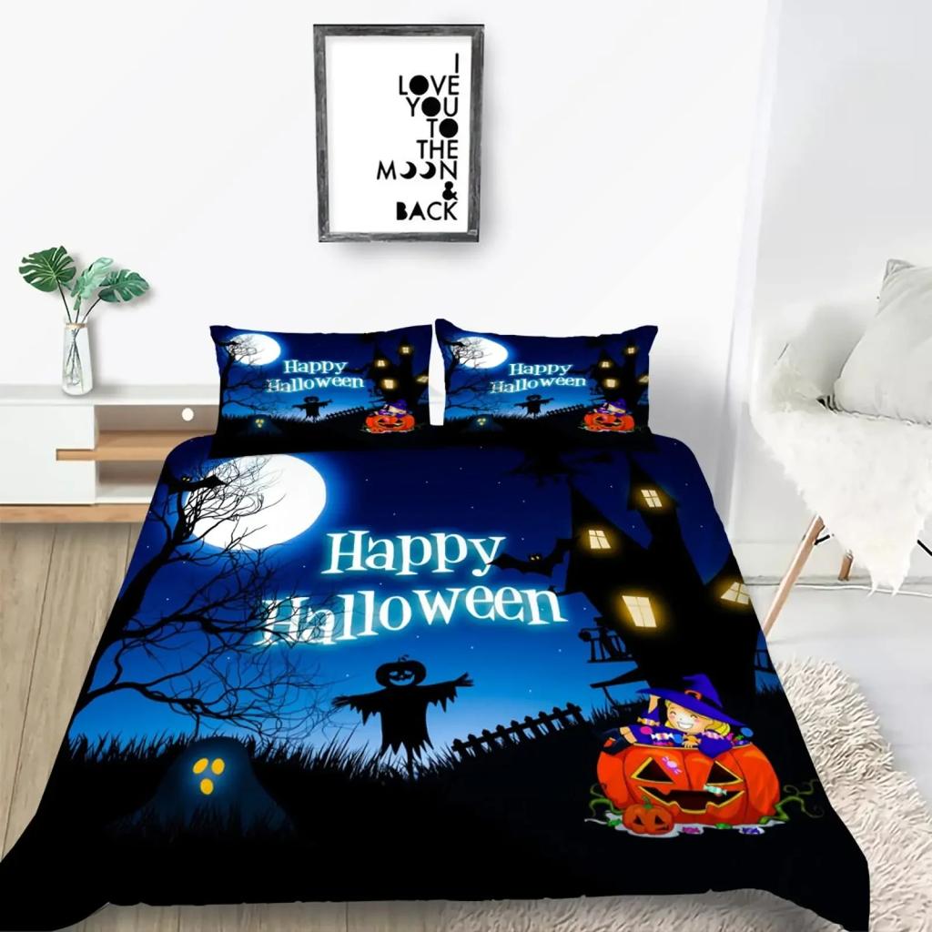 Halloween Tree Bedding Set Queen King Horror Theme Comforter Cover Gothic Spooky Twin Full Duvet Cover Branches Grey Quilt Cover