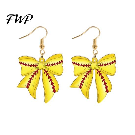 Dangle Earrings 1 Pair Sports Ball Bow Hook 2D Acrylic Rugby Football Basketball Bowknot Tennis Baseball Drop Lovers Gifts Ear Jewelry