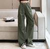 FiveFive Y2K Drawstring Cargo Parachute Pants Women Harajuku Streetwear Oversize Wide Leg Straight Trousers Female Pockets