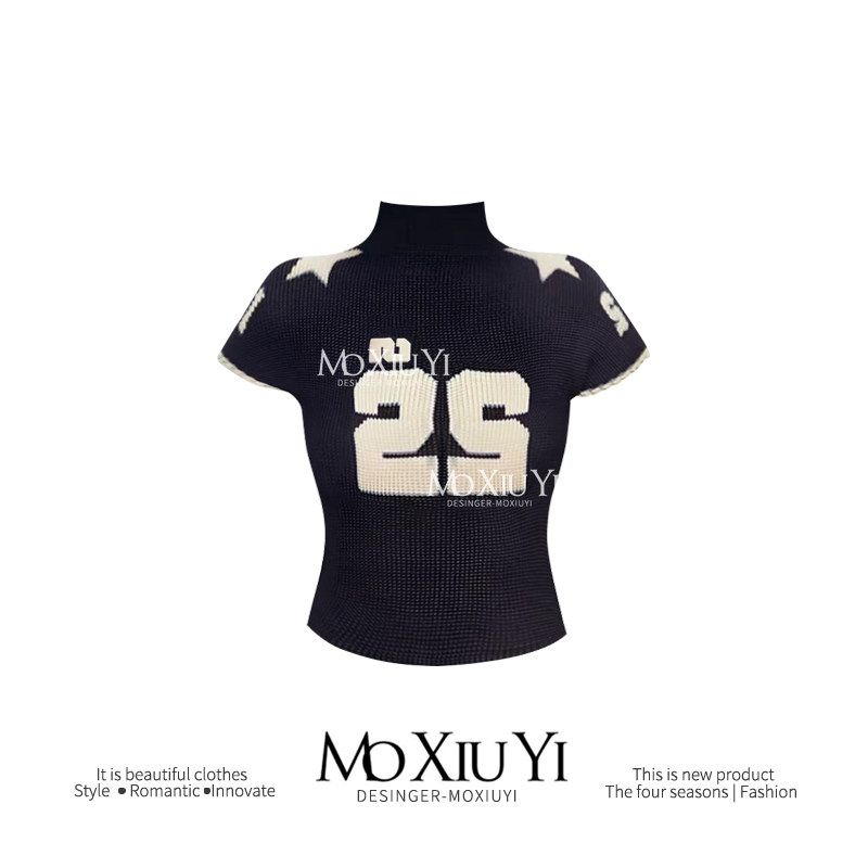 Moxiuyi [In Stock] Summer Girl Band Cat/XINGX Print Ruched Shirt Short Top Short Sleeve T-shirt 30024# S