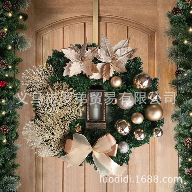 Christmas Decorative Wreath With Gold Bow Hanging Ornament Door Wall Home Festive Decoration