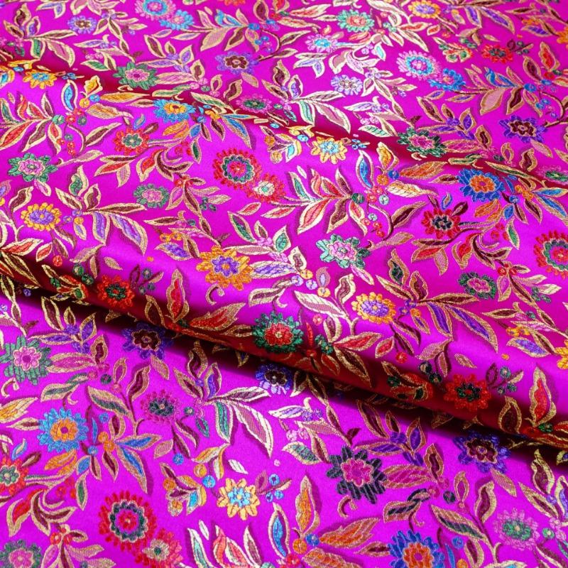 Jacquard Brocade Fabric 300x114cm for Needlework Cheongsam Pillowcases Diy Sewing Cloth Colorful Leaf Flower Black Golden Red
