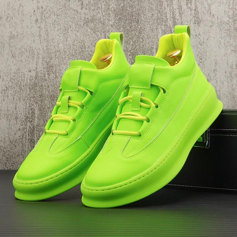 

Новые туфли для мужчин, повседневные туфли из лакированной кожи, модные высокие туфли для скейтбординга на плоской подошве, молодежные уличные кроссовки на шнуровке 45 светло-зеленый