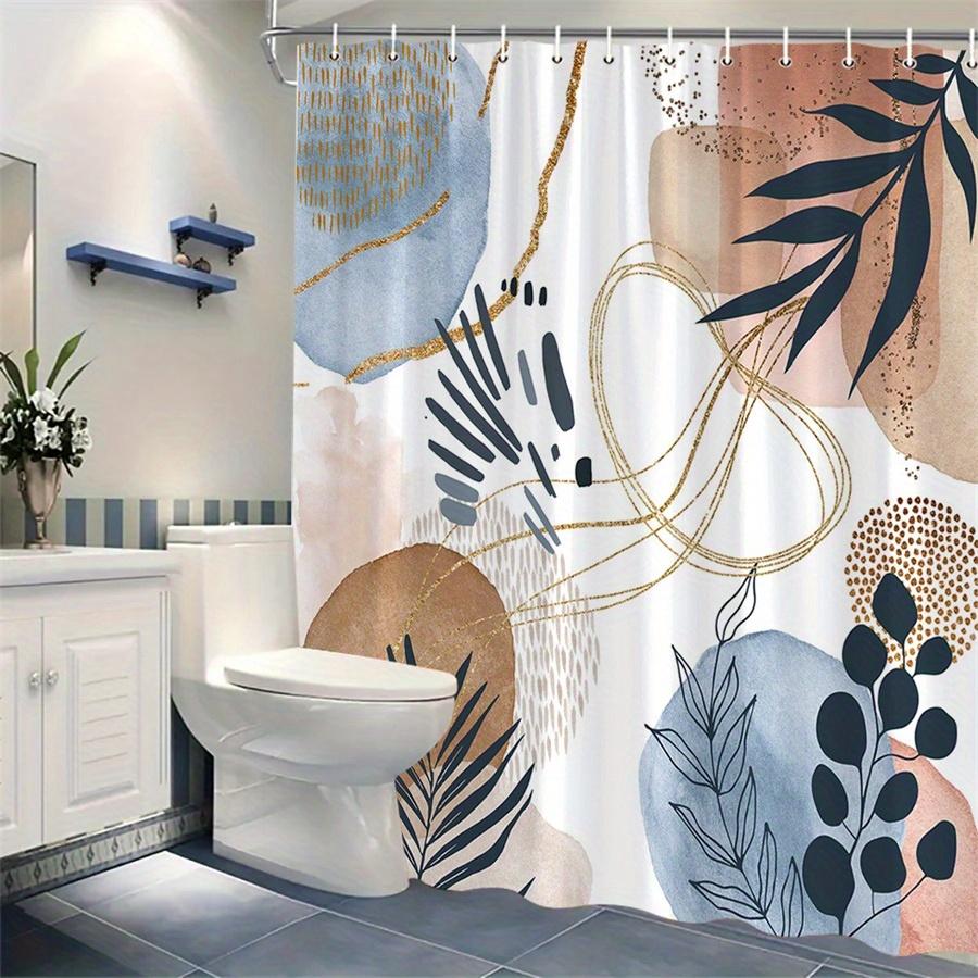 1Pc Abstract Geometric And Nature Style Shower Curtain, Machine Washable Polyester With Hooks For Bathroom Decoration