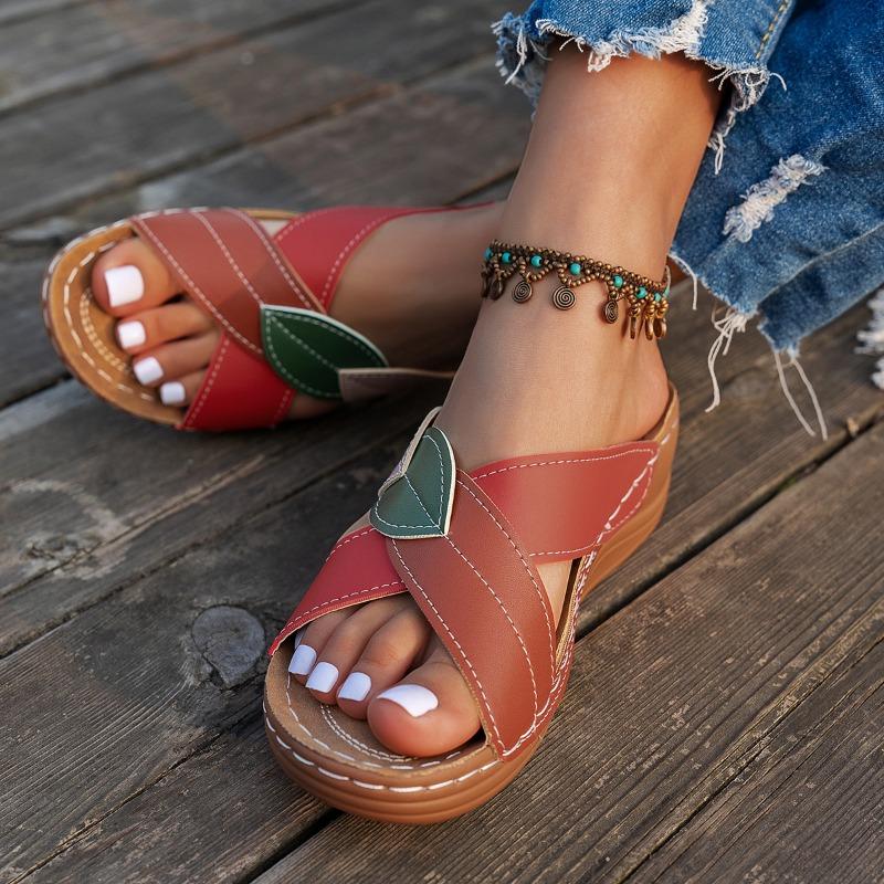 Summer new platform slippers women's shoes large size cross-strapped slippers beach shoes color matching fish mouth slippers