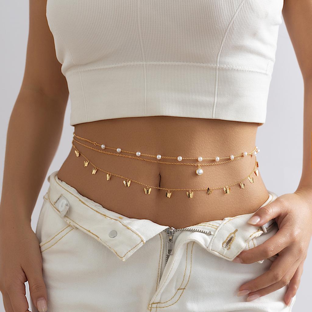 Sweet and Cool O-chain Body Chain, Creative Spice Girl Wind Small Butterfly Fringed Double Waist Chain