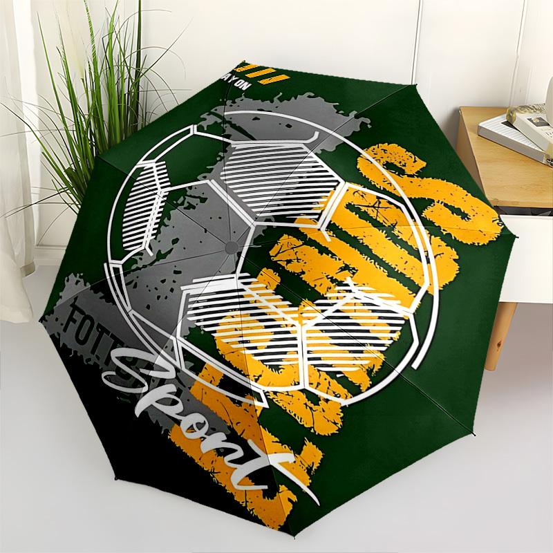 1pc Play On Football Sport Automatic Folding Umbrella, Portable Tri-Fold Design with 8-Bone Iron Frame, Perfect for Outdoor, Ideal as a Gift for Fans,