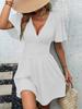Summer Deep V-Neck Ruffle Sleeve Ruched Dress