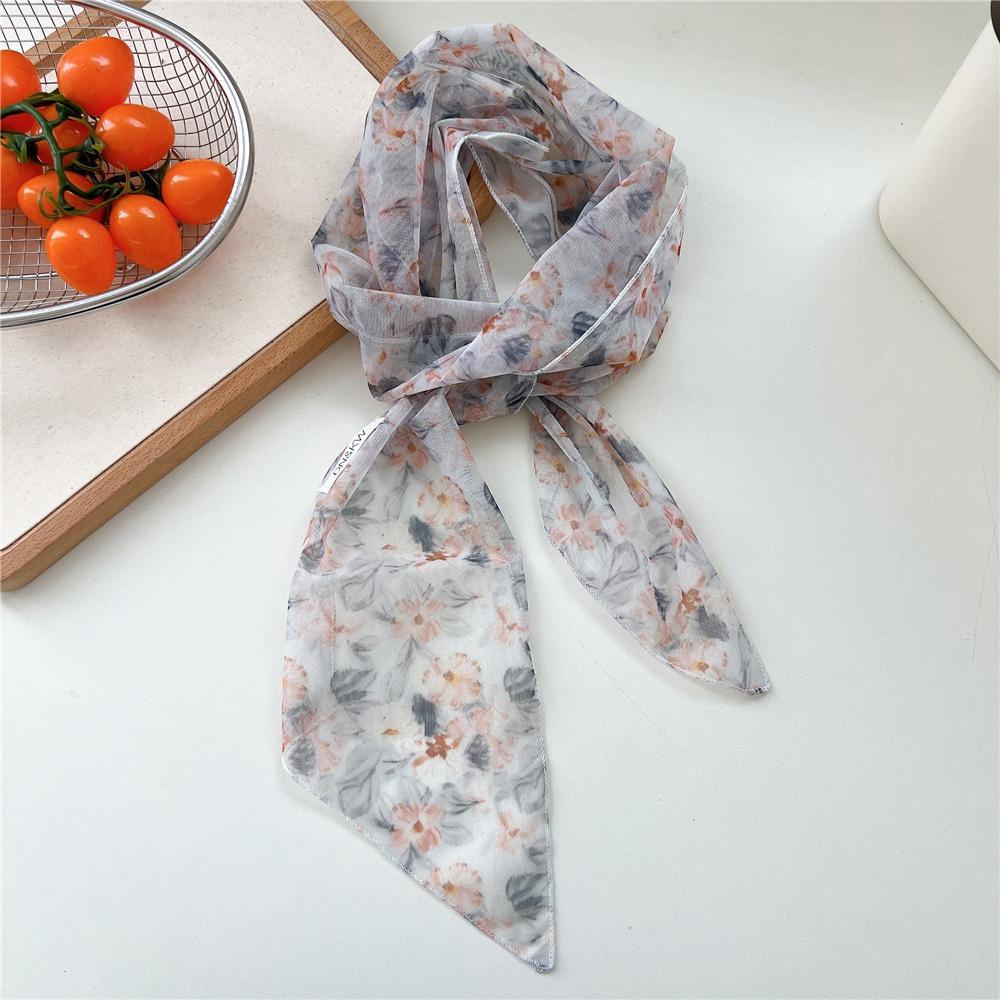 Cravat Flower Scarf Bow Ties Long Ribbon Scarves Plaid Pattern Long Silk Scarf  Scarf Accessories