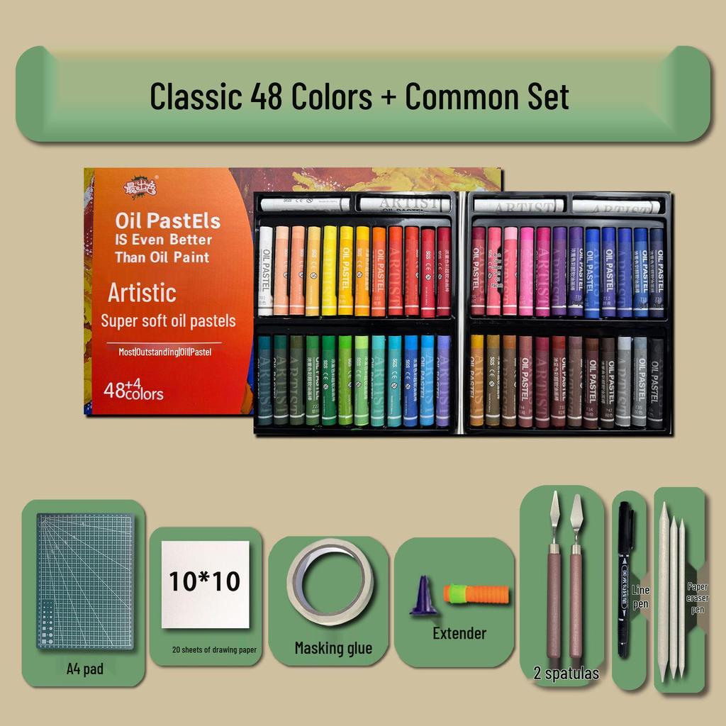48-Color Super Soft Oil Pastels Set with Scraper - Child's Painting Kit