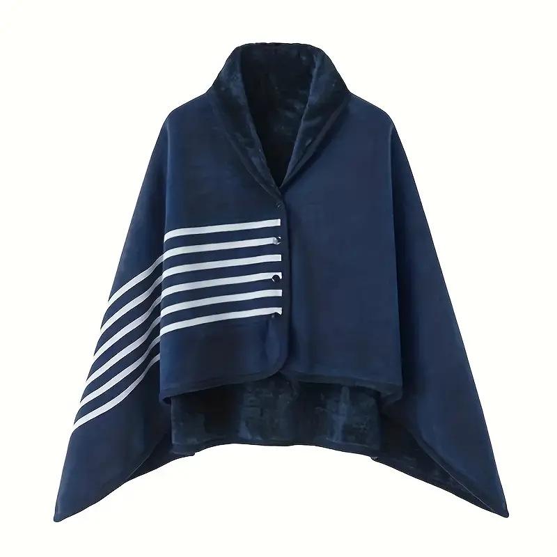 Double-Layer Fleece Shawl Blanket with Buckle - Warm, Multifunctional Office Blanket for Women