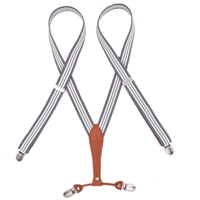 Leather Suspenders Man's Braces 4 Clips Adult Suspensorio Tirantes Hombre  Elastic strap 2.5*120cm