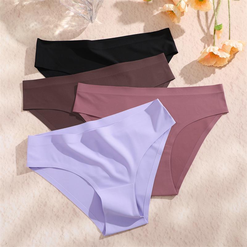 6PCS Women Seamless Panties Ice Silk Ultra Thin Briefs Female Soft Underwear Ladies Low Rise Sexy Lingerie High Elastic Panties