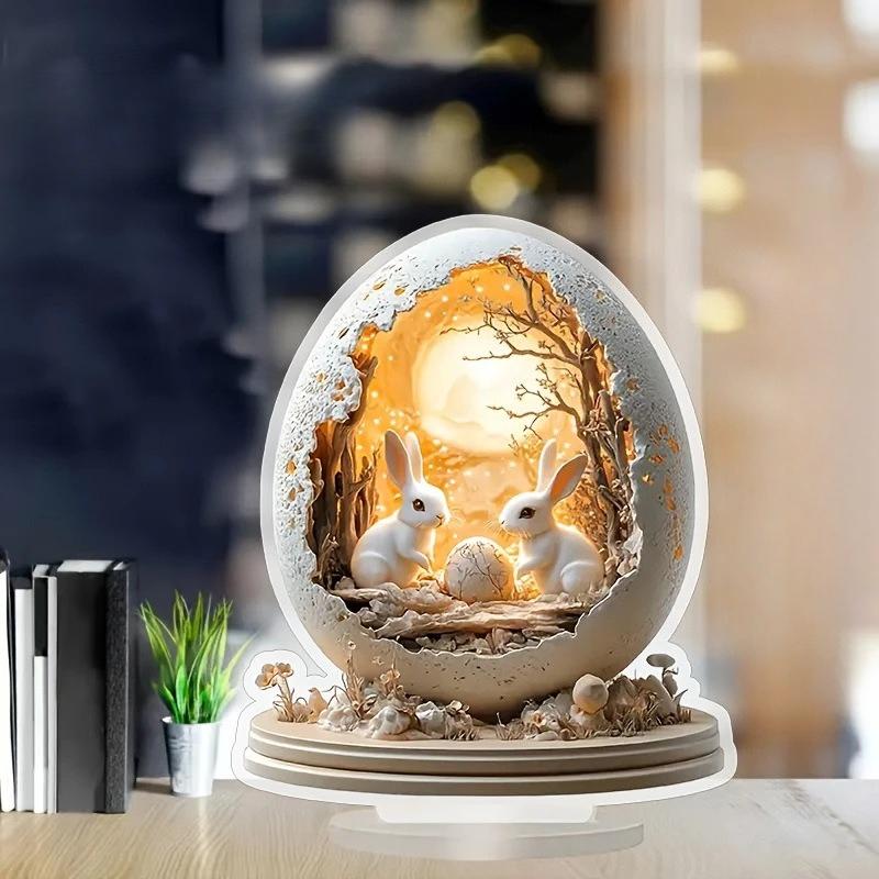Easter Acrylic Bunny Egg Ornaments Rabbit Crafts for Easter Party Desktop - 2D Flat Acrylic Desktop Ornament, Wall Decor Art, Four Seasons Decoration