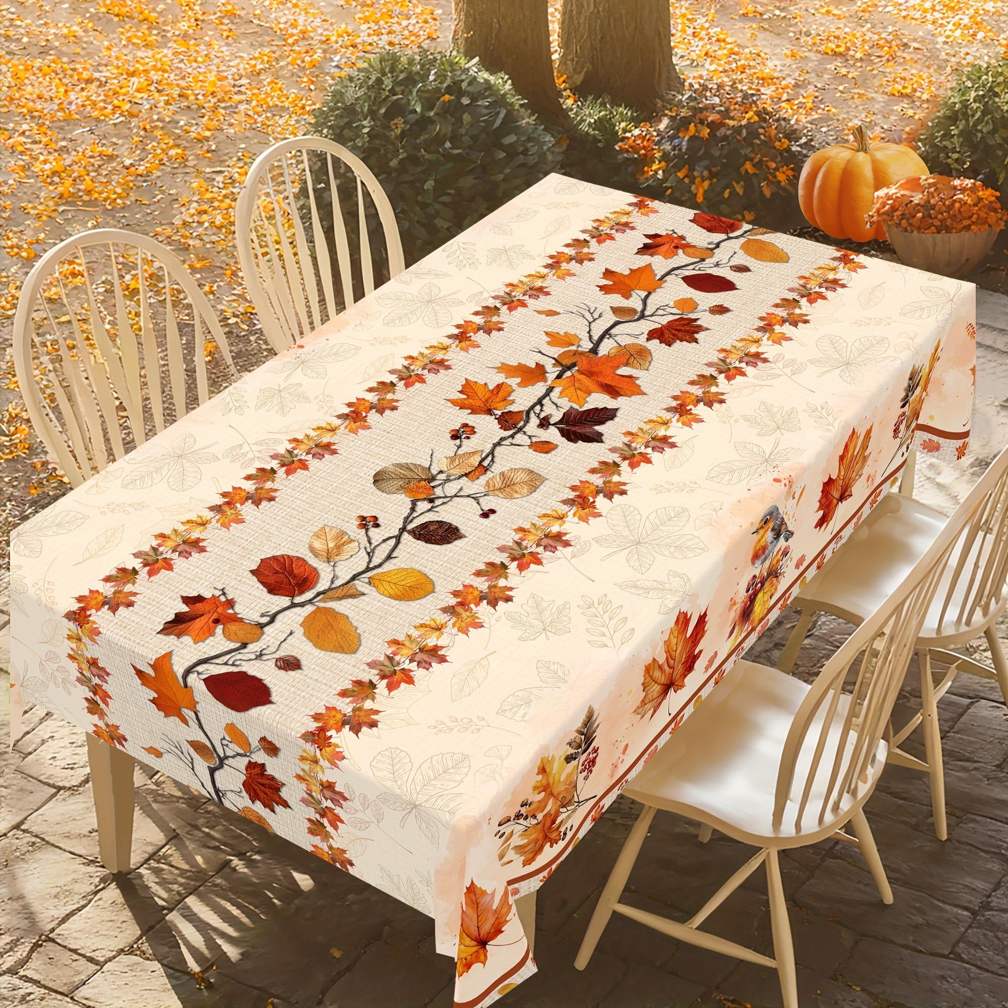Herbst Erntedank Ahornblätter Druck Tischdecke für Tischdekoration Herbst Bauernhaus Küche Esstisch Tuch Feiertags Party Dekor 90x140cm brown