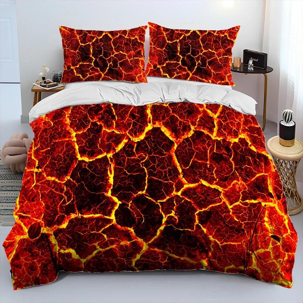 3D Vulkan Lava Magma Bettwäsche Set, Bettbezug Bettwäsche Set Bettdeckenbezug Kissenbezug, King Queen Size Bettwäsche Set Erwachsene Jungen