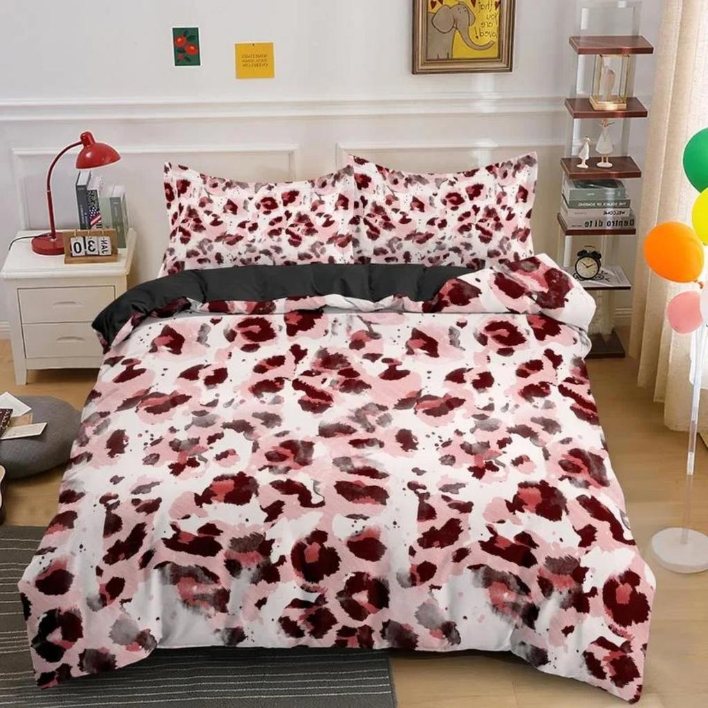 Rosa Leopardendruck Bettwäscheset Tierhaut Leopard Bettbezug Kissenbezug für Mädchen Teenager Frauen Schlafzimmer Dekoration