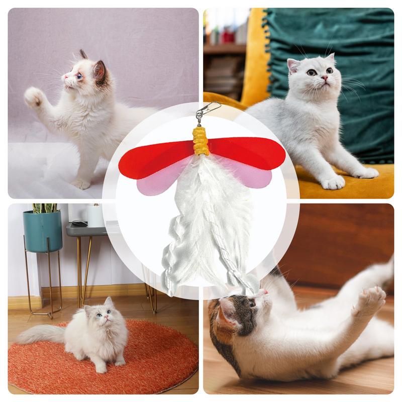Cat Feather Teaser Cat Toy Dragonfly Shaped Interactive Kitten Feather Stick Cat Toy Feather Replacement For Cat Physical