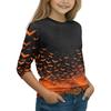Girls Halloween Pumpkin Witch Print Long Sleeve Neck Casual Tee