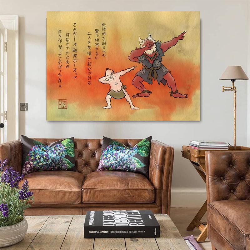Vintage Funny Japanese Cute Long Yelling Geisha At Cats Woman Art Poster Canvas Painting Wall Prints Picture for Room Home Decor