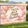 2D Soft Pink 25th Birthday Backdrop with Gold Confetti Photo Booth Banner