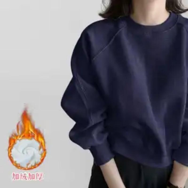 Spring and Autumn New Solid Color Simple Casual and Versatile Thin Long-sleeved Short Sweatshirt Loose Pullover Inner Top