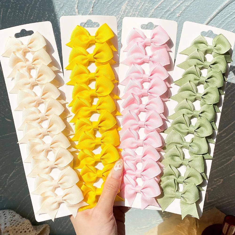 10Pcs/Set Solid Color Grosgrain Ribbon Hairpins for Kids Bows Hair Clips Boutique Handmade Headwear Girls Baby Hair Accessories