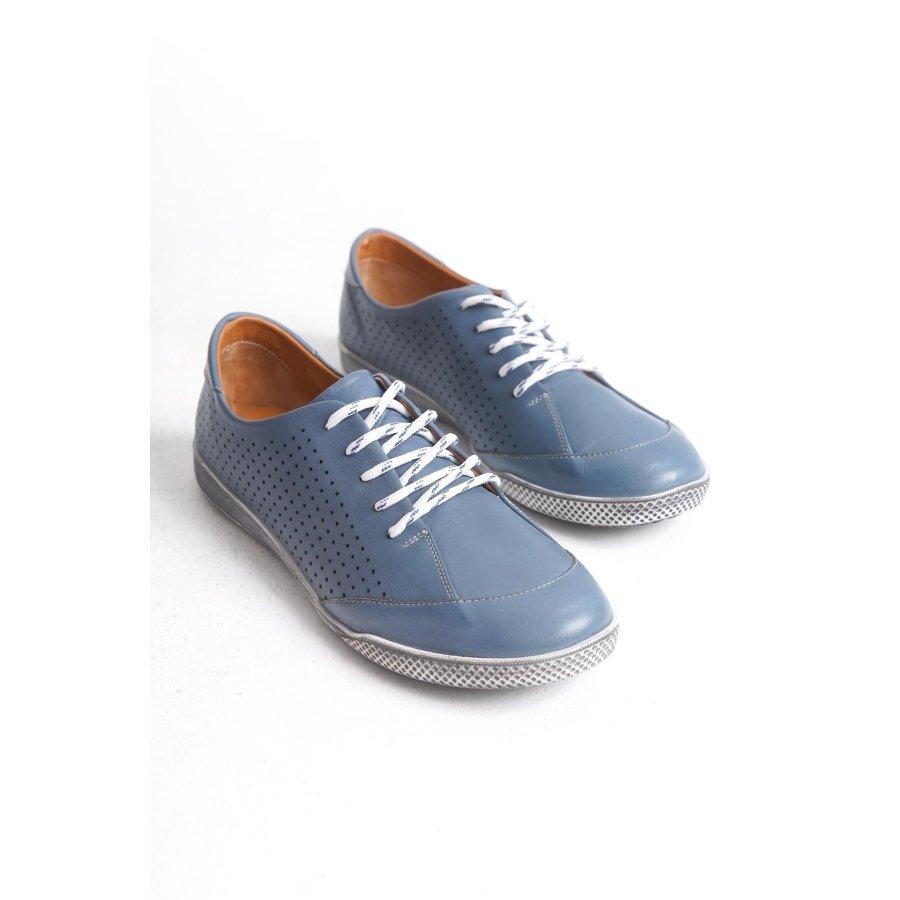 Women's Genuine Leather Round Toe Lace-Up  Flat Sole Casual Shoes