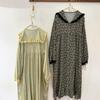 Spring Mori-kei Floral Navy Collar Long Sleeve Loose Casual Plus Size Cotton Linen Dress