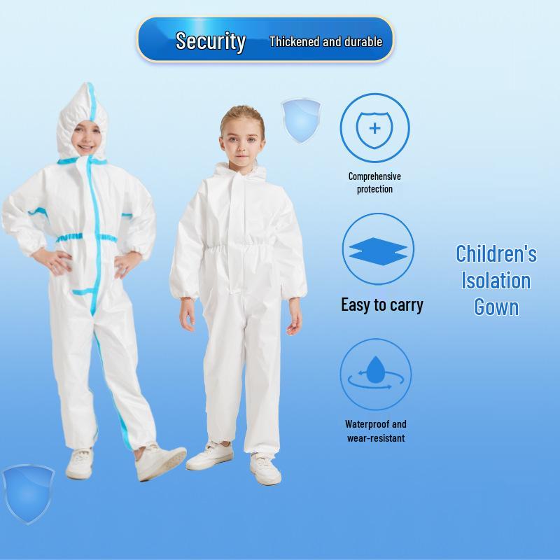 Mono protector desechable para niños - Impermeable, Resistente al aceite, A prueba de polvo, Tela no tejida, Traje de aislamiento blanco para cuerpo entero