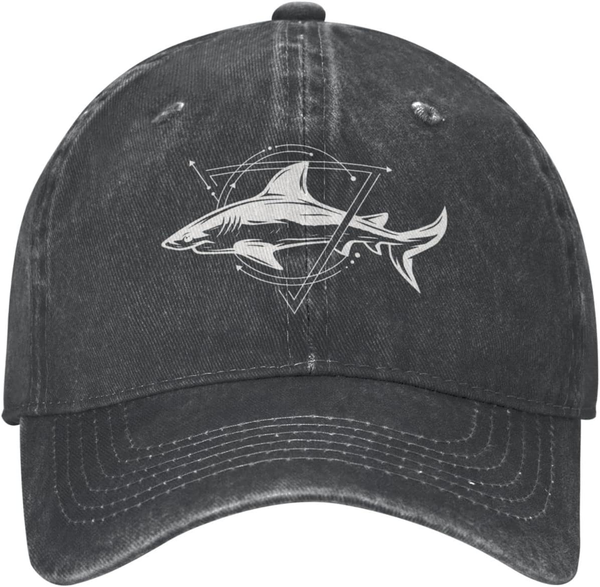 

Cool Shark Black Vintage Distressed Adjustable Washed Denim Cotton Low Profile Unisexs Dad Trucker Hat Black Fitted Baseball Adjustable
