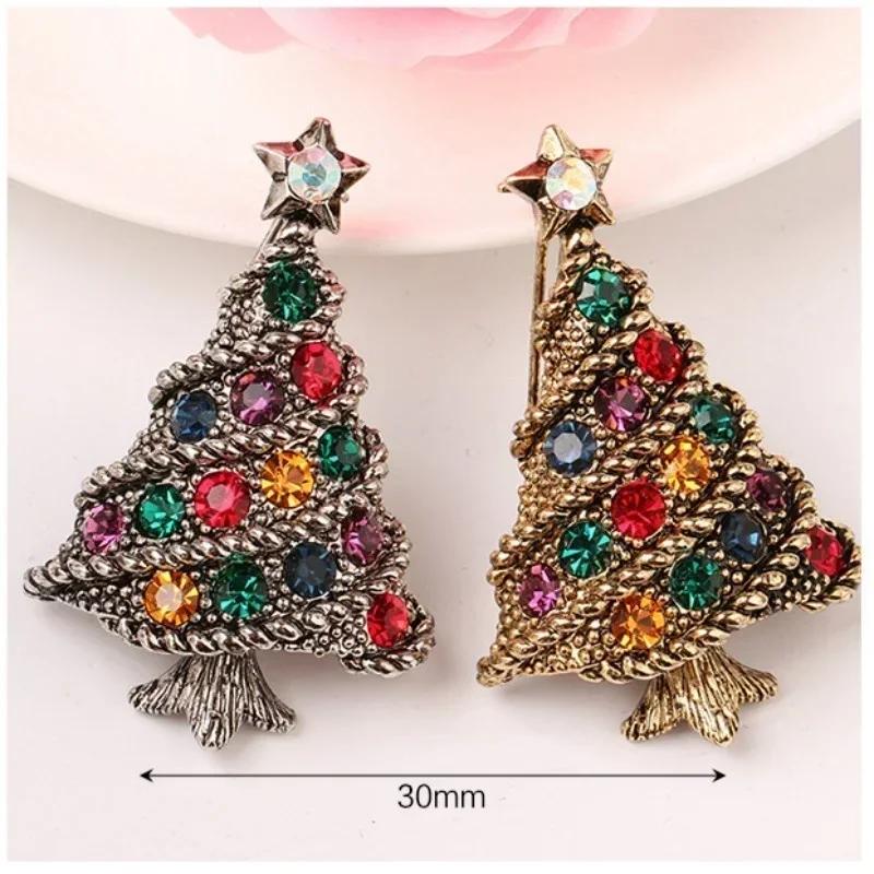 Christmas Tree Shape Sparkling Brooch Vintage Green Rhinestone Plants Party Casual Brooch Pin Gift Accessories For Women