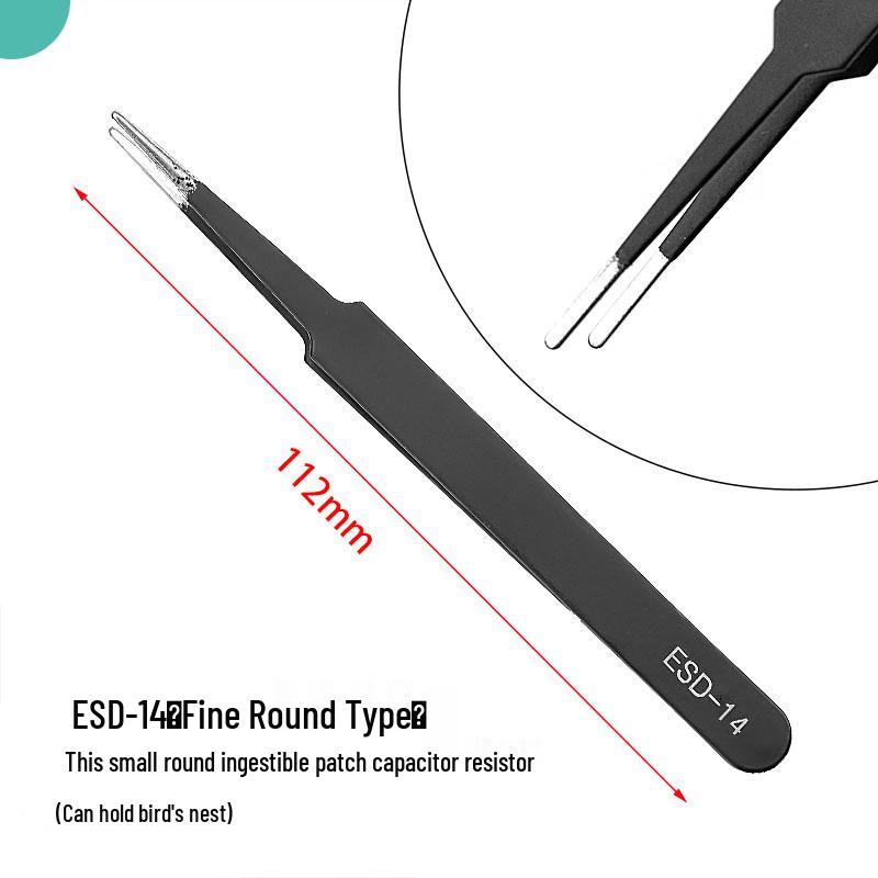 1.0mm Stainless Steel Antistatic Tweezers Set - 6-in-1 Pouch with Pointed & Bent Tip for Nail Art, Eyelash Extensions, and Hair