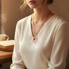 Natural Rose Crystal Openwork Heart Charm Necklace Bohemian Braided Rope Chain Dainty Feminine Gift For Her