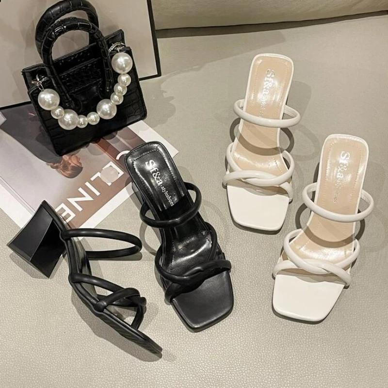 Fashion Designer Summer Pumps Slippers Sandals Shoes Women Luxury High Heels Square Toe Sandal Lady Shoes Heels Women
