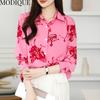 MODIQUE Frühling Sommer Übergröße Damen Casual Loose Elegant Süß Baumwolle Blumendruck Bluse Shirts Lady Fashion Übergröße Langarm Mäntel