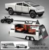 1:32 Tesla Pickup Truck Toy with Caravan: Alloy Pull-back Model with Sound, Light, and Opening Doors