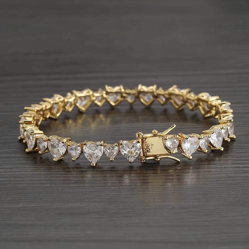 Hip Hop Couple Jewelry Claw Setting Big and Small Size Heart Zircon Tennis Bracelet for Women Valentine's Day Gift