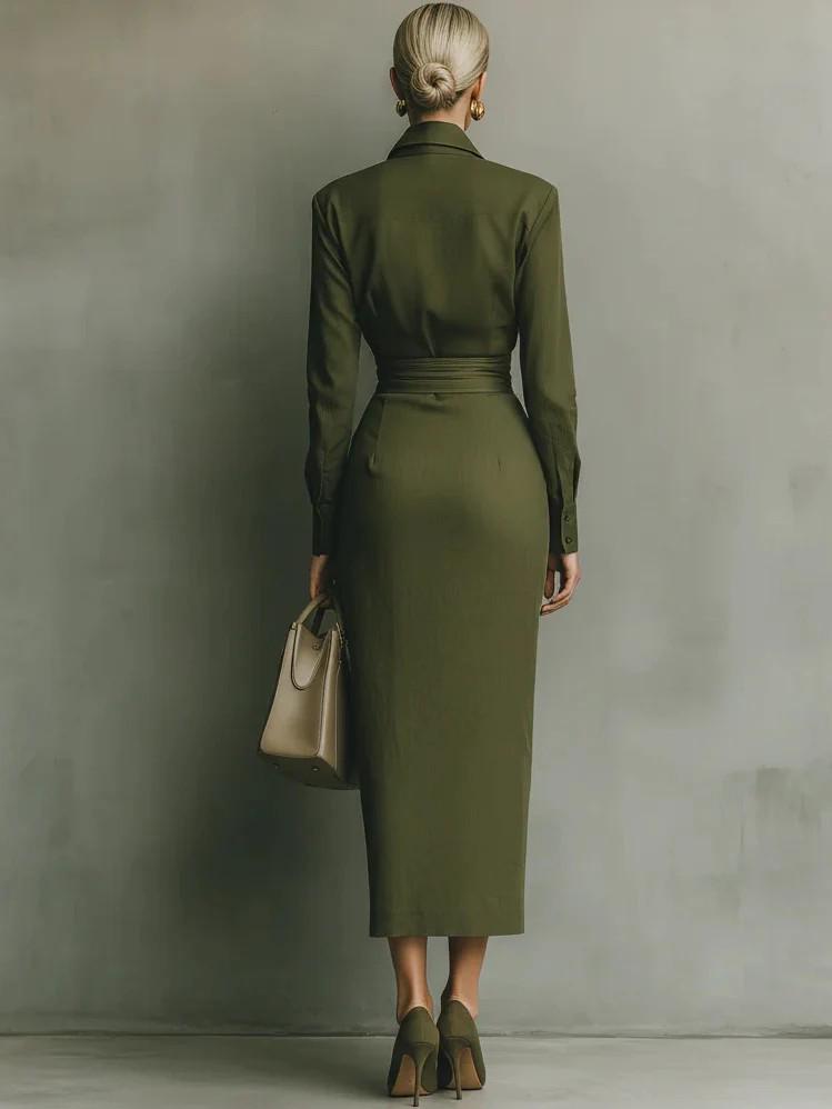 2025 Autumn/Winter Asymmetrical Slim Fit Long Sleeve Shirt Dress