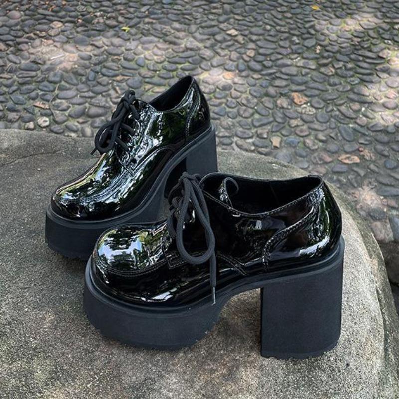 Fashion 10cm Chunky Pumps Plus Size 35-43 Platform High Heels Loafers Women Patent Leather Slip on Jk Uniform Shoes Zapatos De Mujer