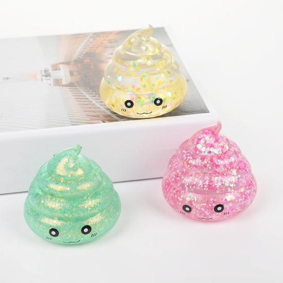 1/4Pcs Clear Cartoon Shit Toy with Glitter Stress Relief Slow Rising Simulated Shit Sensory Toy Soft Stress Ball Squeeze Fidget Toy Gag Gift
