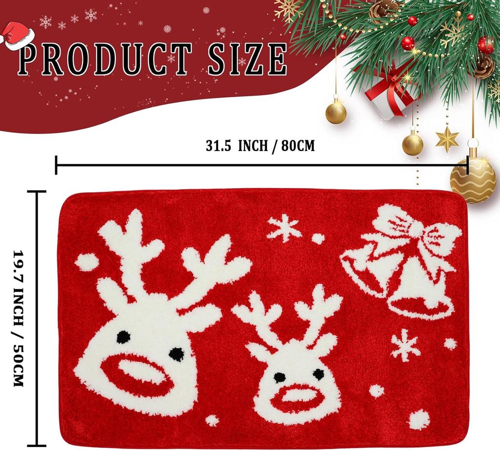 VIKAMA Christmas Imitation Cashmere Carpet Soft Non-Slip Bathroom Kitchen Floor Mat Cute Outdoor Indoor Door Mat Home Decor