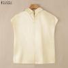 ZANZEA Elegant Women Casual Twisted Neck Sleeveless Satin Smooth Blouse