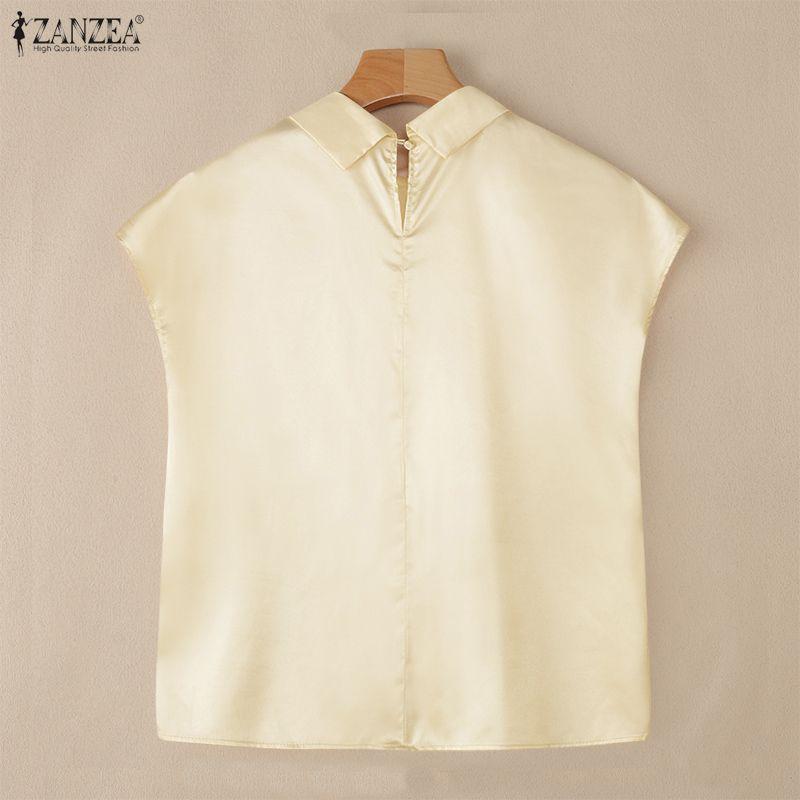 ZANZEA Elegant Women Casual Twisted Neck Sleeveless Satin Smooth Blouse