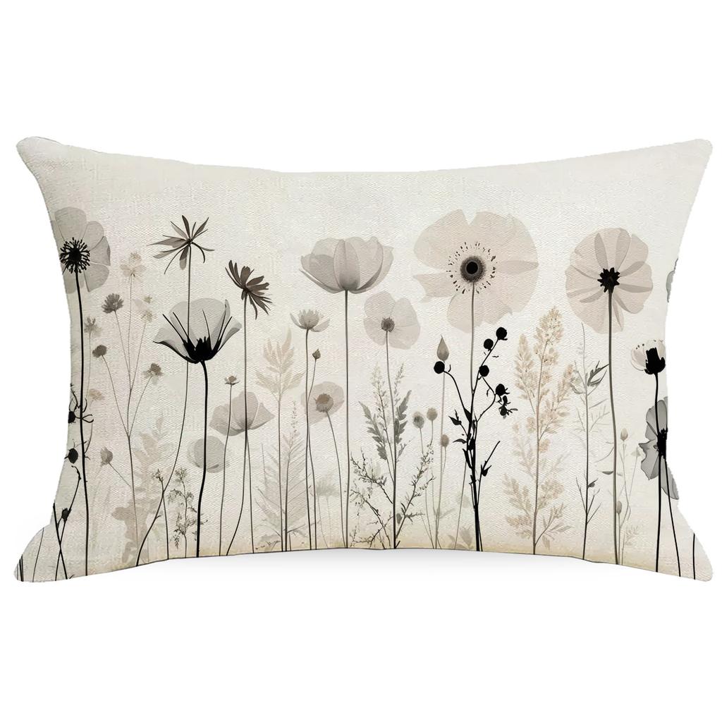 New Linen Plant Flower Waist Pillow Case Living Room Sofa Cushion Cover Home Bedroom Pillow Case