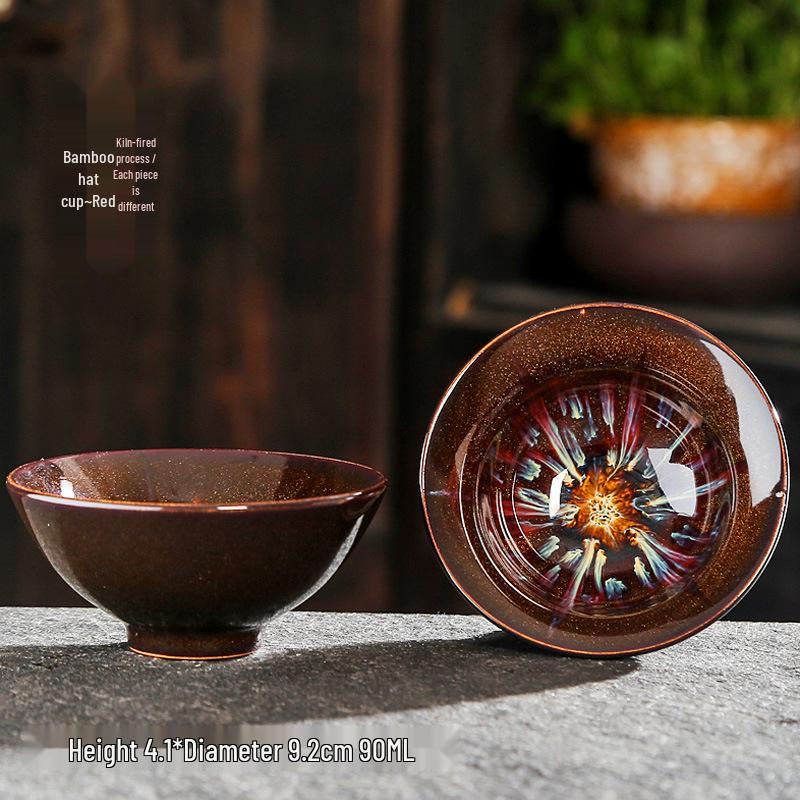 Jian Zhan Kiln-Change Ceramic Sand Gold Tea Cup - Hat-Shaped Tea Tasting Bowl