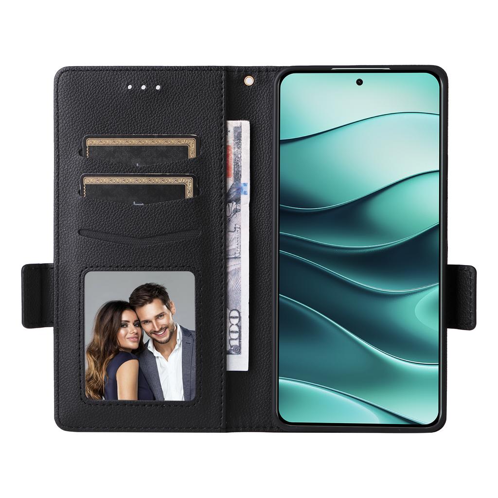 For Xiaomi Redmi Note 14 5G Case with Wrist Strap Litchi Texture PU Leather Wallet Phone Cover