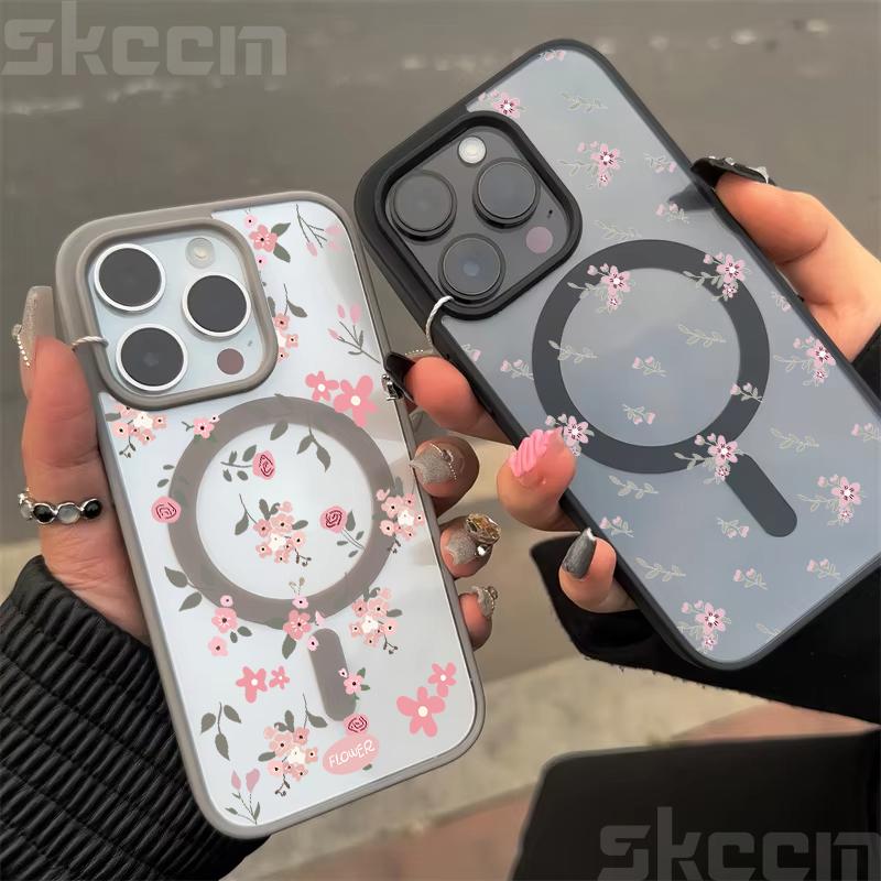 Flower Transparent Case For iPhone 16E 16 15 14 13 11 12 Pro Max Plus X XS Max XR Magsafe Magnetic Wireless Charge Phone Cover