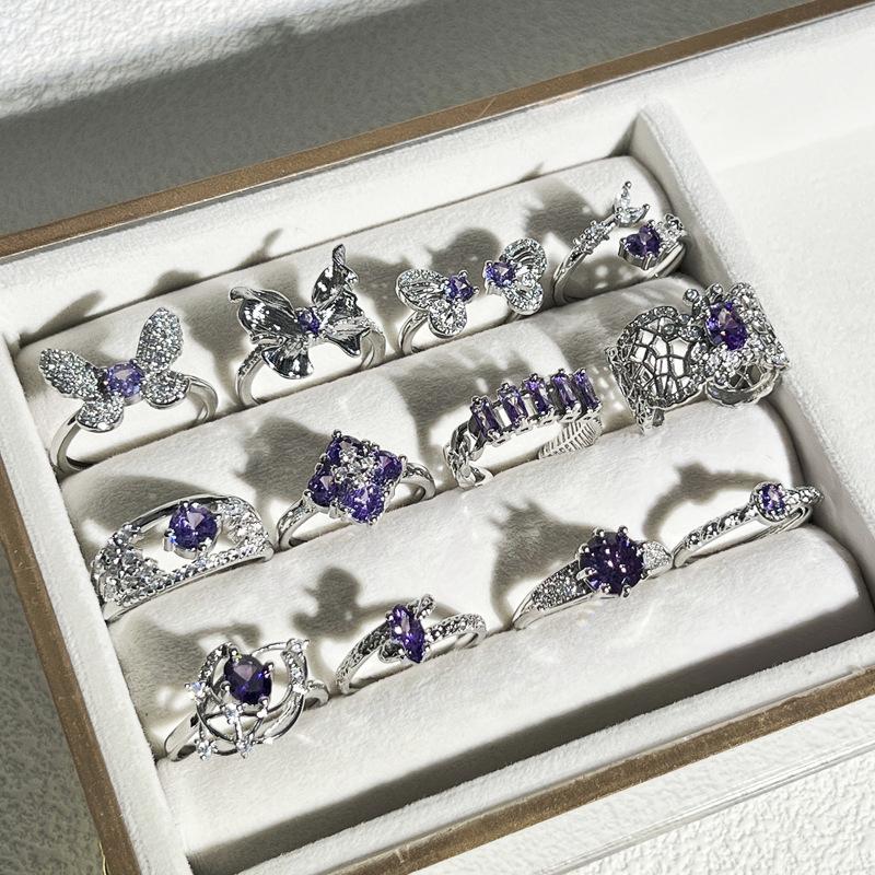 Hot Selling Classic Purple Stainless Steel Rings for Women's Exquisite Advanced Sense Light Luxury Sweet Cool Niche
